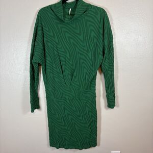 Free People Women Long Sleeve Sweater Turtleneck Dress Size Large Green B268 -19